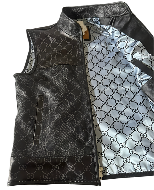 Gucci Crocodile and Plain Leather Biker Vest with inside Gun Pockets