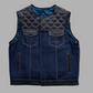 Mens Leather Denim Builder Diamond Quilted Motorcycle Biker Vest