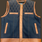 Leather Vest Diamond Quilted Tan Brown Leather Vest Blue Denim Vest Leather Men Vest Biker vest Motorcycle Vest Men Motorcycle Gifts For Men