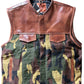 Leather Vest Hand Made Distress Brown Green Camo Waistcoat and Leather Son of Anarchy Club Biker Moto Vest Gifts For Men , Gifts For Him