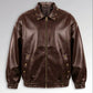 Men’s Genuine Brown Sheepskin Leather Bomber Jacket – Studded Collar & Pockets