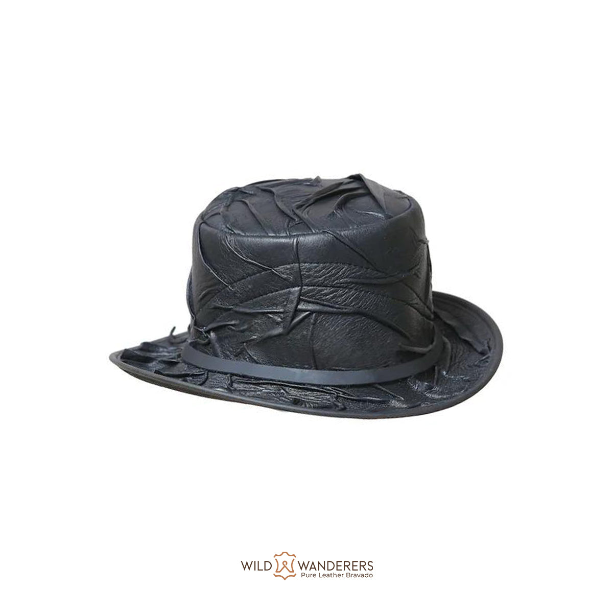 Raven Crinkle Leather Top Hat