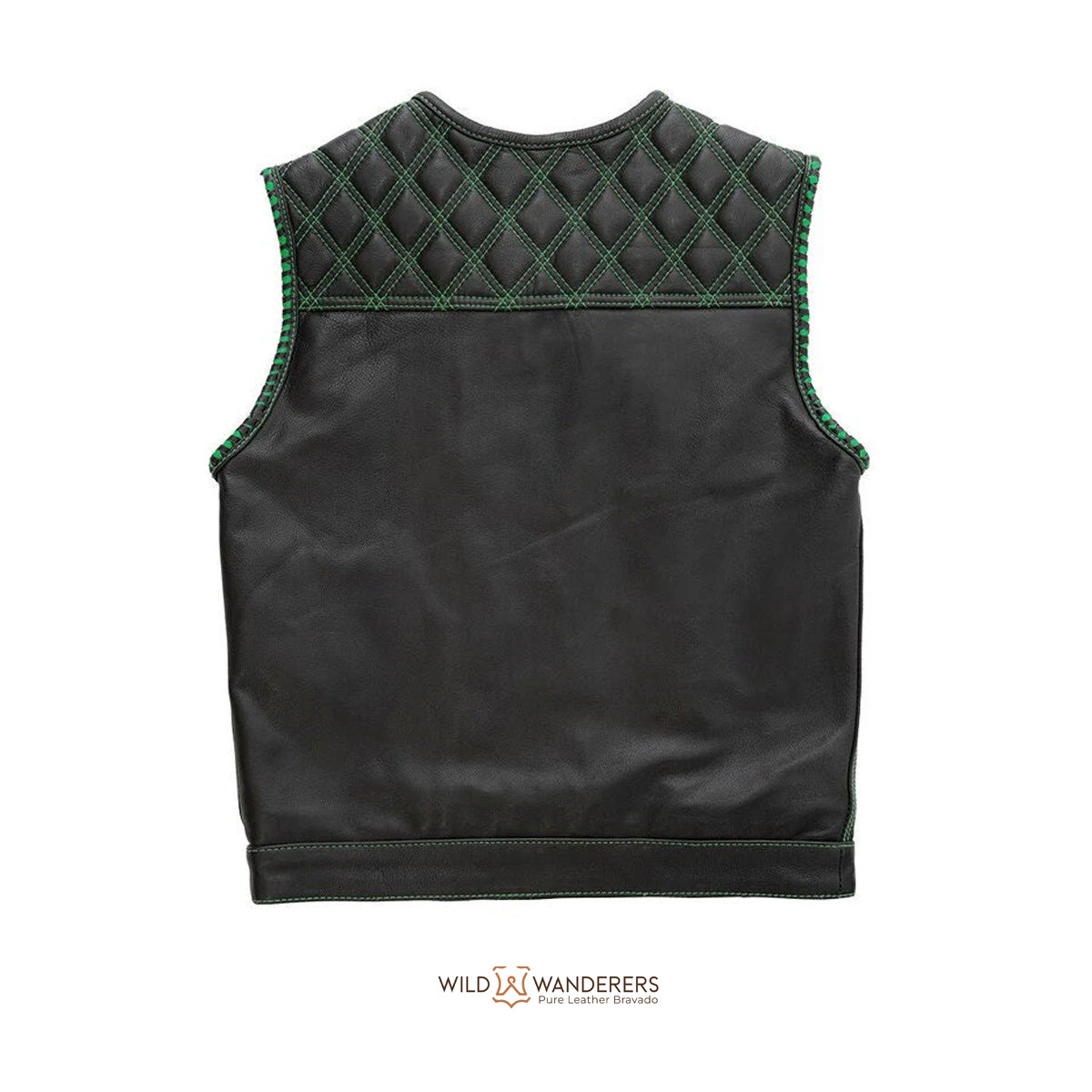 Green Men's Club Style Motorcycle Leather Vest