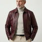 Men’s Premium Maroon Leather Jacket – Classic Zip-Front Shirt Collar Bomber