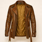 Men's Cognac Brown Belted Genuine Leather Motorcycle Jacket