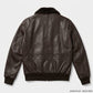 Men’s Genuine Brown Sheepskin Leather Aviator Flight Jacket with Shearling Collar