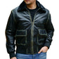 Men’s Vintage Distressed Sheepskin Leather Bomber Jacket wih Shearling Collar