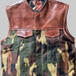 Leather Vest Hand Made Distress Brown Green Camo Waistcoat and Leather Son of Anarchy Club Biker Moto Vest Gifts For Men , Gifts For Him