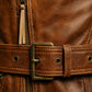 Men's Cognac Brown Belted Genuine Leather Motorcycle Jacket