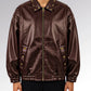 Men’s Genuine Brown Sheepskin Leather Bomber Jacket – Studded Collar & Pockets