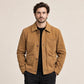 Men’s Tan Suede Leather Chore Jacket | Genuine Sheepskin Suede Field Coat with Patch Pockets