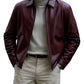 Men’s Premium Maroon Leather Jacket – Classic Zip-Front Shirt Collar Bomber