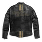 WW Harley Davidson Mens Black Leather Cafe Racer Jacket Vintage Motorcycle Jacket with Gold Stripes and Quilted Accents