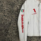 WW Exclusive White and Red Genuine Leather Ferrari Motorsport Racing Jacket Multi Sponsor Edition