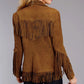 Women Suede Leather Western Style Jacket With Fringe - Brown Suede