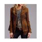 Women Suede Leather Western Style Jacket With Fringe - Brown Suede