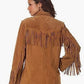 Women Suede Leather Western Style Jacket With Fringe - Brown Suede