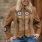 Women Brown Native American Western Cowboy Leather Jacket Suede Fringe & Beaded