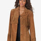 Women Suede Leather Western Style Jacket With Fringe - Brown Suede