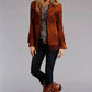 Women Suede Leather Western Style Jacket With Fringe - Reddish Brown