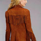 Women Suede Leather Western Style Jacket With Fringe - Reddish Brown