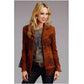 Women Suede Leather Western Style Jacket With Fringe - Reddish Brown