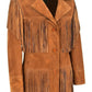 Women Suede Leather Western Style Jacket With Fringe - Brown Suede