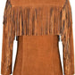 Women Suede Leather Western Style Jacket With Fringe - Brown Suede