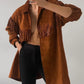 Women Suede Leather Western Style Jacket With Fringe - Brown Suede