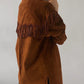 Women Suede Leather Western Style Jacket With Fringe - Brown Suede