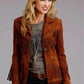 Women Suede Leather Western Style Jacket With Fringe - Reddish Brown