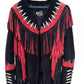 Women Native American Western Cowboy Leather Jacket Suede Contrast Fringe