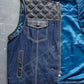 Men's Gothic Leather Denim Builder Diamond Quilted Motorcycle Biker Vest