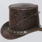 Top Hat Men's Leather Snake Style Motorcycle Five Cent & Studs Band Biker Top Hat- Brown