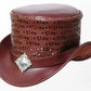 Ladies Leather Flowers Engraved Berry Square Concho Women Top Hat Steampunk