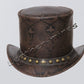 Top Hat Men's Leather Snake Style Motorcycle Five Cent & Studs Band Biker Top Hat- Brown