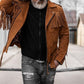 Fringe Suede Leather Belted Jacket Men's Western Style Fringe Jacket Cowboy Fringe Biker Suede Jacket