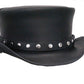 TOP HAT Black leather Steampunk / biker top hat made with a rivet trim leather hat ban New with Tags