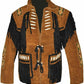 New Men’s Native American Cowboy Buckskin Leather Jacket Coat With Fringes Brown & Black Western Jacket