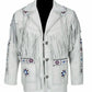 Leather jacket Men's Traditional Native White Classic Leather Western Jacket With Braided Fringes Country Side Red Indian Western