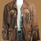 Men Brown Suede Vintage Traditional Western Cowboy Leather Jacket With Fringe Hand Made Country Side Red Indian Western Wear