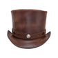 Top Hat Topper Top Diamond Inlay Brown Leather Steampunk Gothic Biker Motorcycle Rider Hat Halloween Hat Brown Top Hat