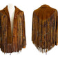 Women Native American Western Style Suede Leather Jacket With Long Fringes & Beads