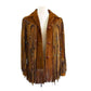 Women Native American Western Style Suede Leather Jacket With Long Fringes & Beads