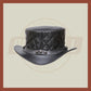 Men’s Leather Steampunk Plain Motorcycle Side Bead Band Biker Quilted Top Hat- Black Leather Hat, Leather Top Hat