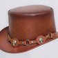 Mens Leather Cowhide Biker Steampunk Deadman Top Hat, El Dorado Motorcycle Hat HANDAMDE TOP HAT