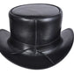 Steampunk Hat El Dorado Top Hat With Simple Band & Feathers Black Leather Top Hat Steampunk Hat Biker Hat Motorcyclist Hat