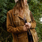 Women Suede Leather Western Style Jacket With Fringe - Brown Suede