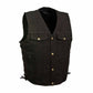 LEATHER MEN'S BLACK SIDE LACE DENIM VEST WITH CHEST POCKETS