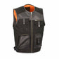 LEATHER MEN'S BLACK LEATHER AND CANVAS MULTI-POCKET VEST